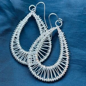 Silver Wire Wrapped Teardrop Earrings